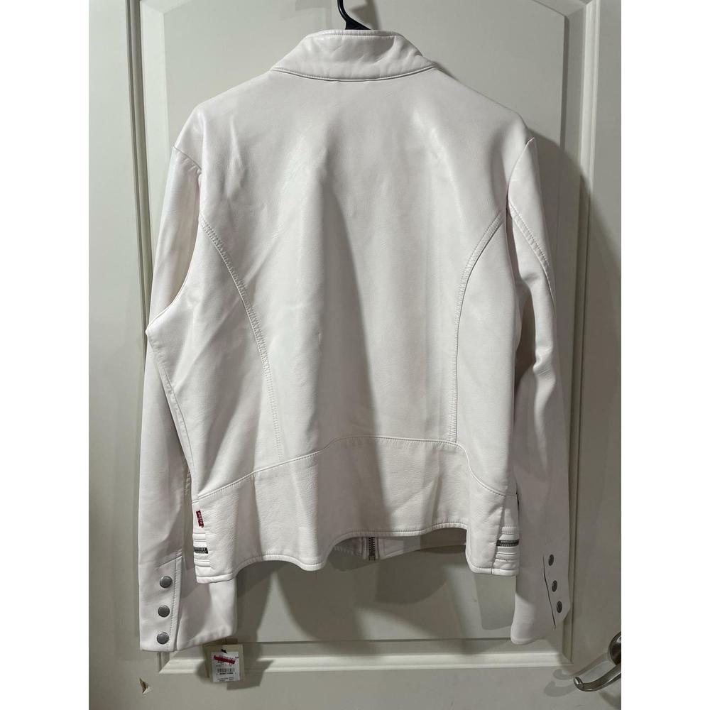Levi's White Faux Leather Racer Jacket Oyster Latch Collar XL - Picture 7 of 7